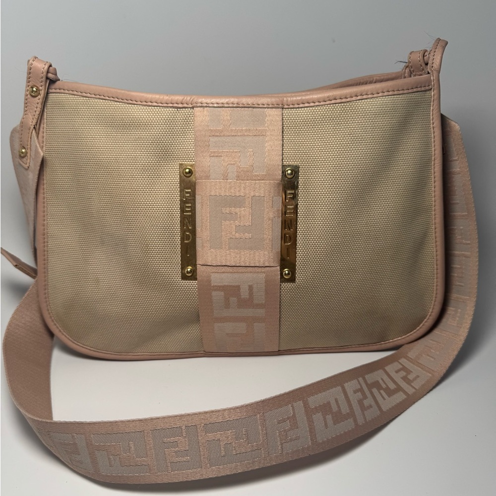 SOLD Fendi Zucca Pink & Khaki Crossbody Bag with Monogram Strap Luxury Bag - Picture 2 of 16